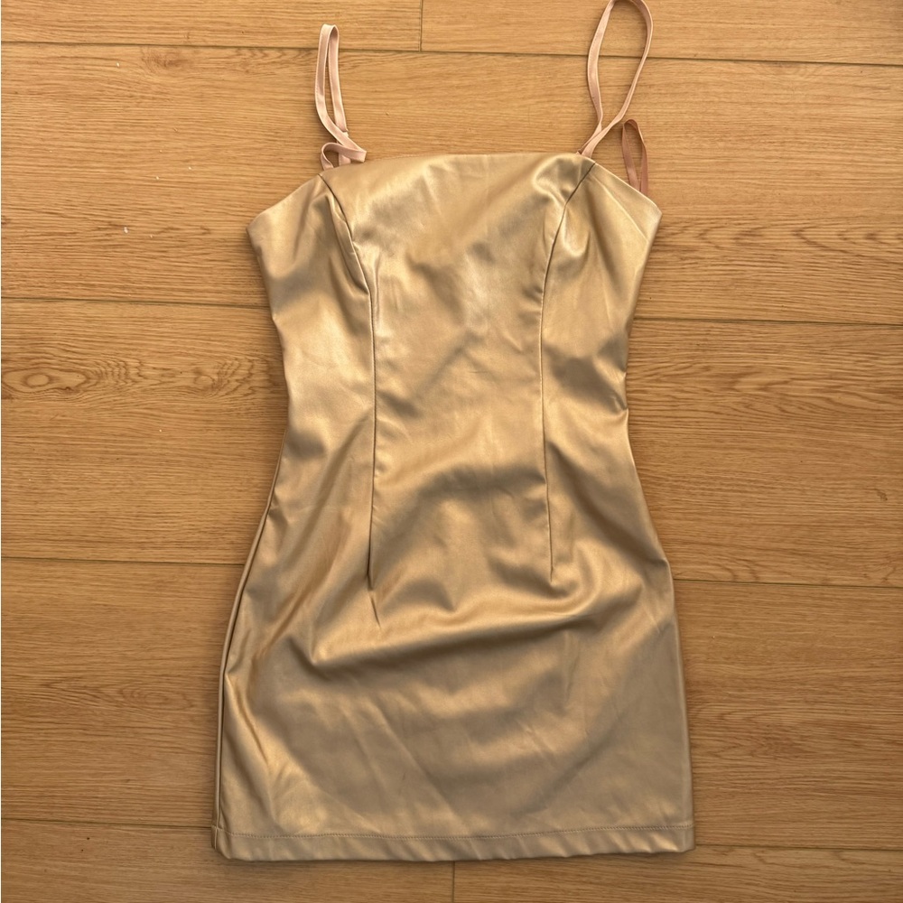 REVOLVE Superdown XS Golden Metallic Faux Leather Bodycon Mini Dress